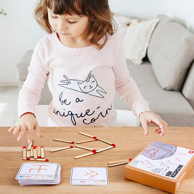 Montessori Matches Puzzles Game Wooden Toys Math Geometry Thinking Educational For Kids Logic