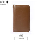 RFID Anti-Theft Cowhide Leather Wallet Brush Head Layer Large Capacity