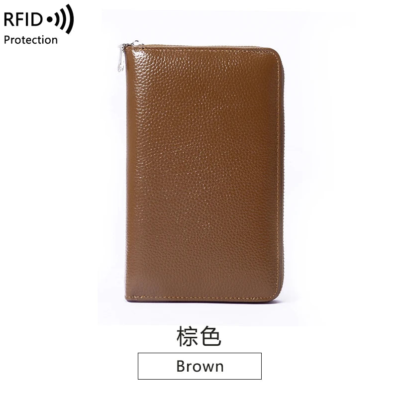 RFID Anti-Theft Cowhide Leather Wallet Brush Head Layer Large Capacity