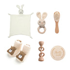 Baby Bath Set Cotton Blanket 7PCS Gift Box Wooden Crochet Rattle Brush Bracelet Towel For Baby Shower Gift