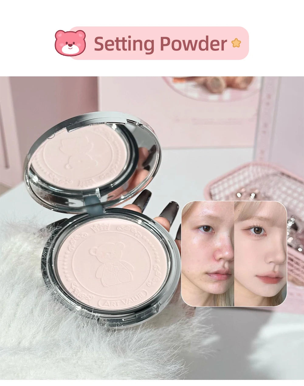 ART VALUE 7PC Makeup Set 3 Colors Lip Mud Pressed Powder Blush Eyeshadow Necklace
