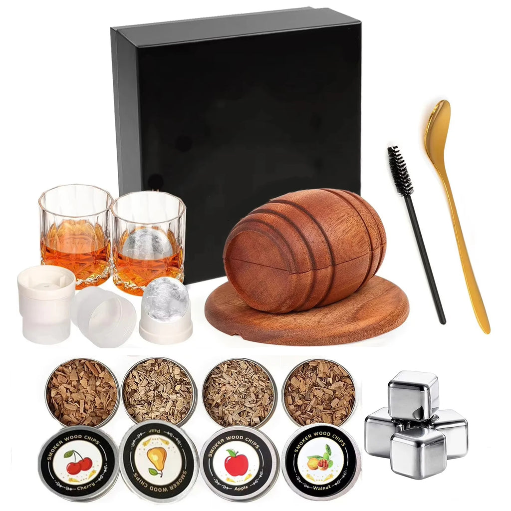 Whiskey Smoker Kit with Wood Chips 4 Flavors Old Fashioned Drink Smoker Infuser Cocktails Bourbon Gifts