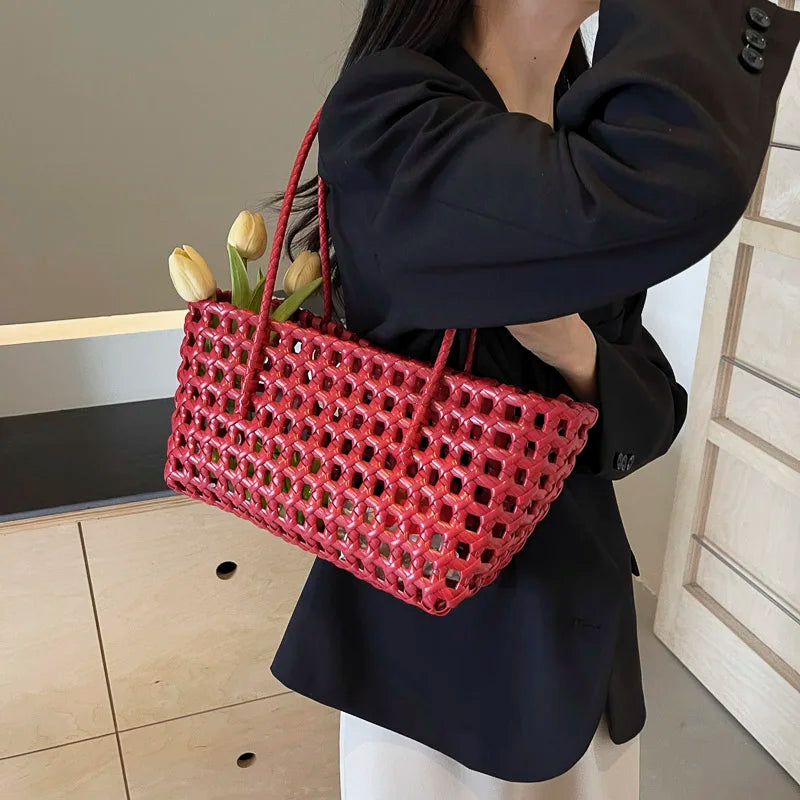 LEFTSIDE Small Solid Color Weave Tote Bags Shoulder Bag Handbags