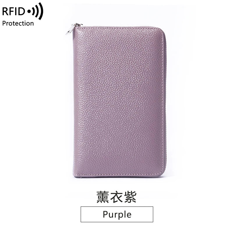 RFID Anti-Theft Cowhide Leather Wallet Brush Head Layer Large Capacity