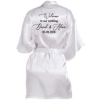 Customized Name Date Wedding Bathrobe Faux Silk Bridal Robe Bridesmaid