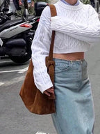 Retro Bag Brown Large Capacity Shoulder Underarm Crossbody Fashion Leisure