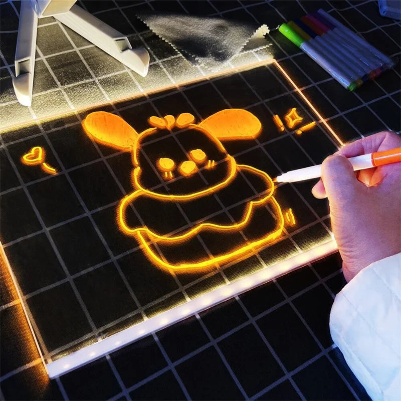 Luminous Acrylic Drawing Magic Led Transparent Board Note Board Kids Educational Gift With Stand 7 Color Markers