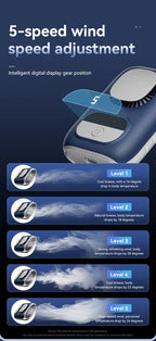 3CM Thin Tiny Portable Waist Fan 4000mAh Clip On Personal Neck Fan LED 12H 5 Speeds 10500RPM Strong Airflow with Lanyard