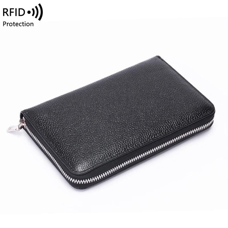 RFID Anti-Theft Cowhide Leather Wallet Brush Head Layer Large Capacity