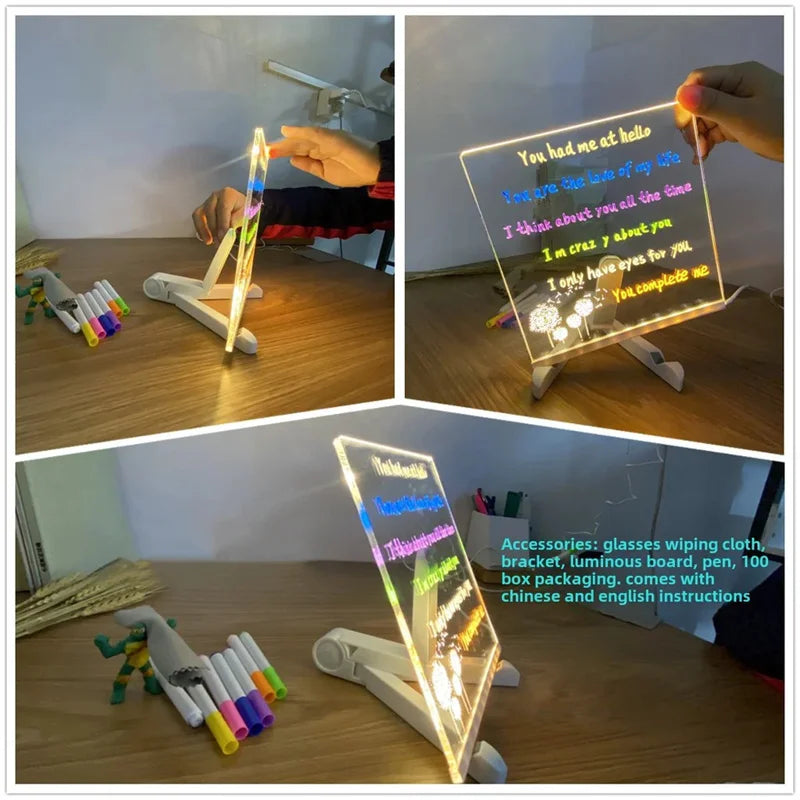 Luminous Acrylic Drawing Magic Led Transparent Board Note Board Kids Educational Gift With Stand 7 Color Markers