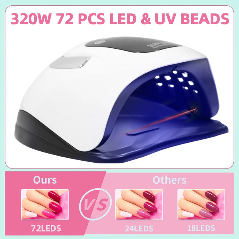 320W Professional Nail Dryer For Manicure Powerful UV Gel Lamp 72 LEDS UV Gel Varnish LCD Display Nail Salon Equipment