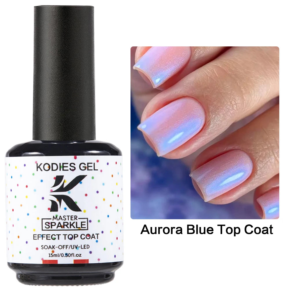 1 Pcs Super Laser Top Coat Gel Nail Polish 2 IN 1 Mermaid Sparkle Gel Finish Semi Permanent UV Glitter Topcoat Sealer