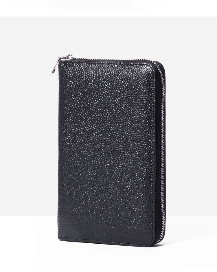 RFID Anti-Theft Cowhide Leather Wallet Brush Head Layer Large Capacity