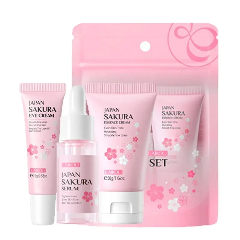 3pcs set LAIKOU Skin Care Vitamin C Sakura Snail Essence Serum Eye Face Cream Moisturizer Travel Size