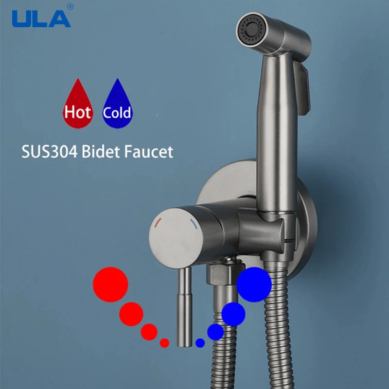 ULA Portable Bidet Sprayer Set Black Stainless Steel Toilet Bathroom Shower Head