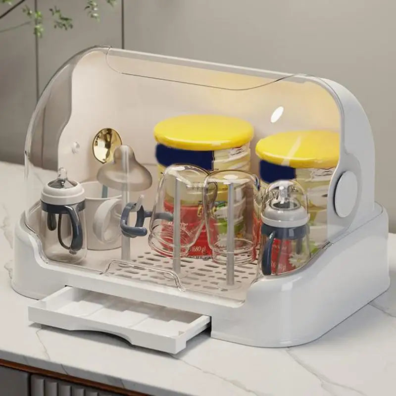 Baby Bottle Drying Rack With Removable Drip Tray Portable Storage Box With Lid