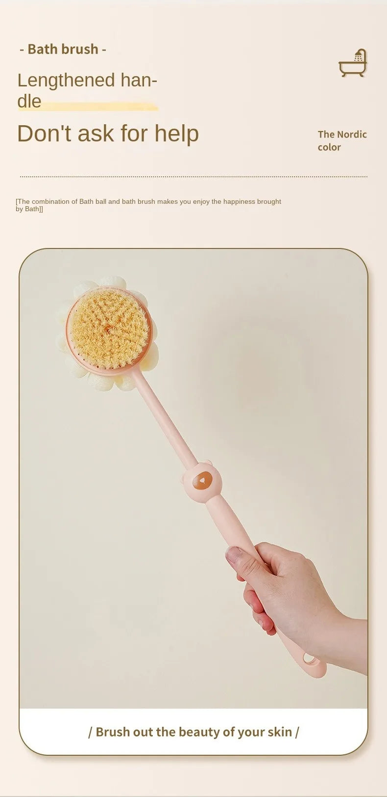 Two Sided Shower Body Brush Silicone Long Handle Back Body Exfoliating