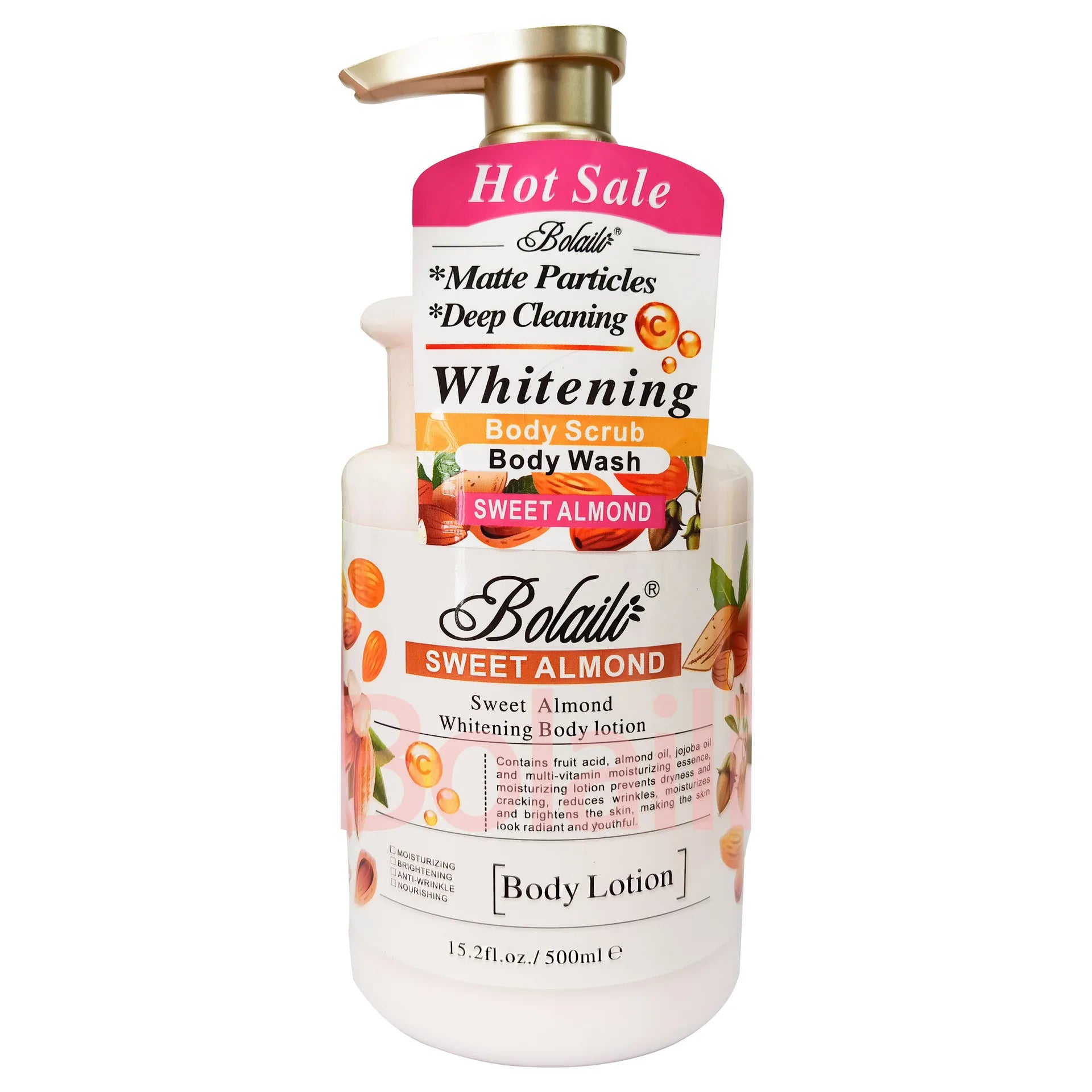 500ml Almond Whitening Body Lotion & Scrub Body Wash Exfoliating Moisturizing Whitening Skin Lightening Increase Skin Radiance