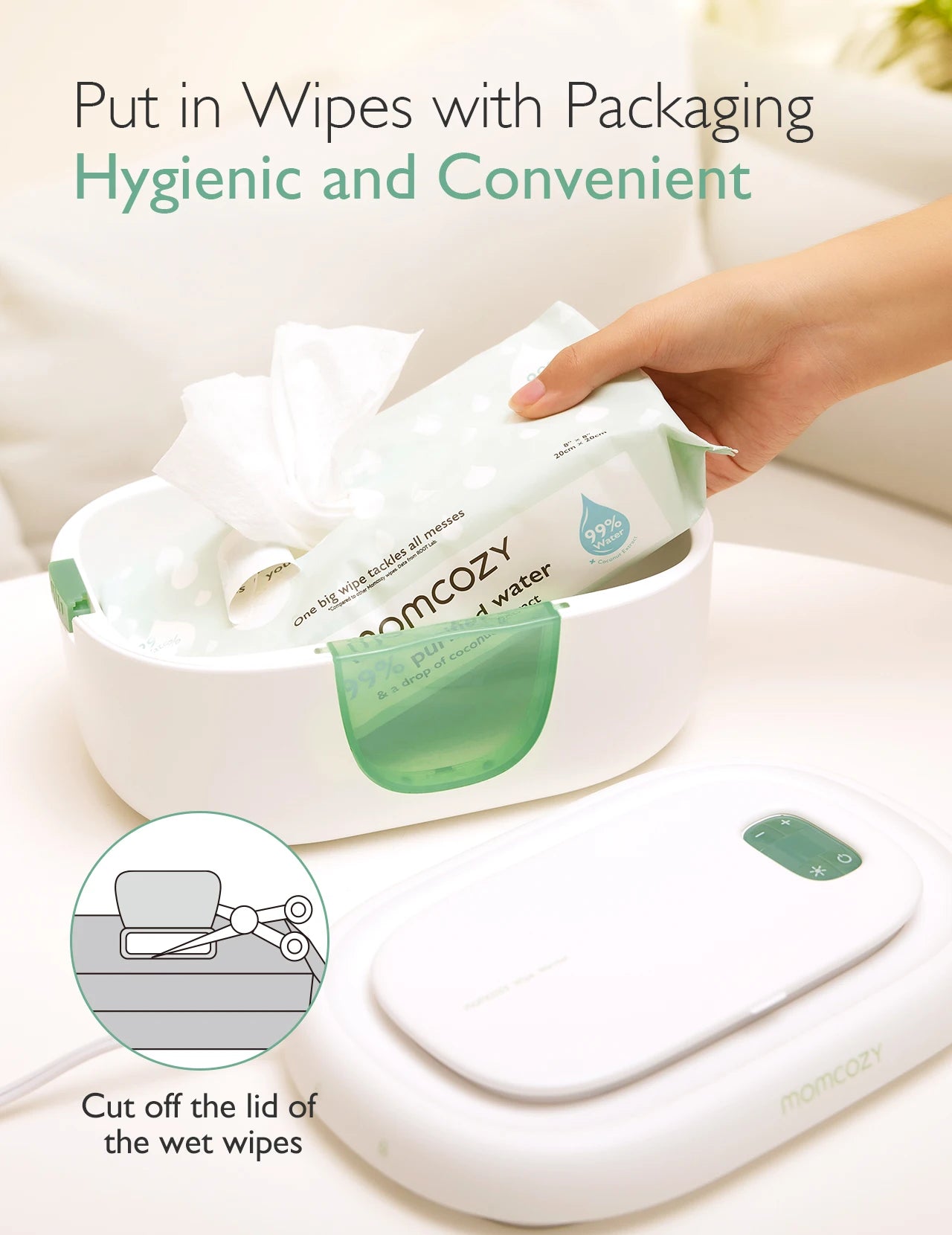 Momcozy Baby Wipe Warmer Large Capacity Fast Even Heating 4 Temperature Settings Night Light