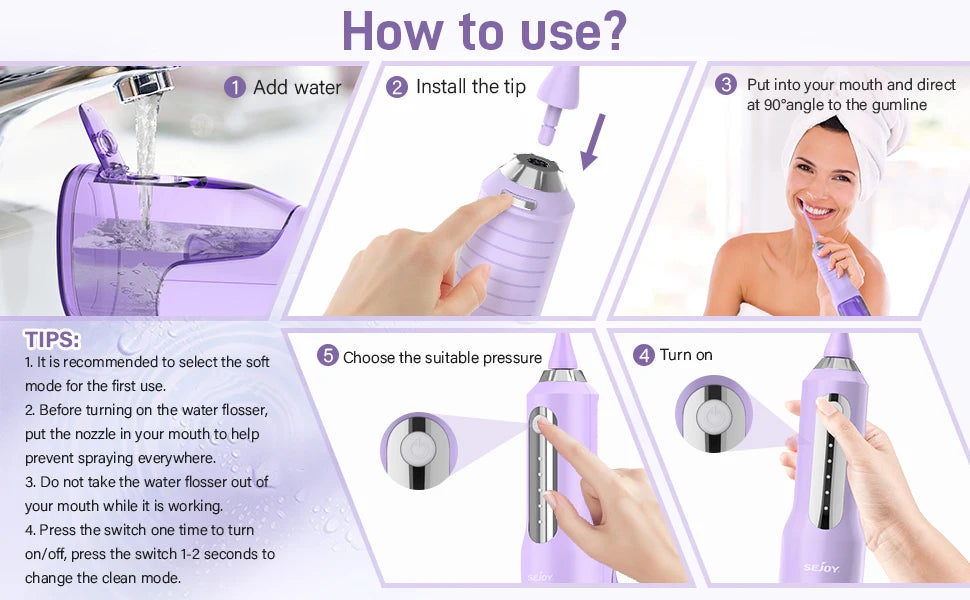 Sejoy Cordless Electric Water Flosser for Teeth Dental Portable Oral Irrigator Rechargeable
