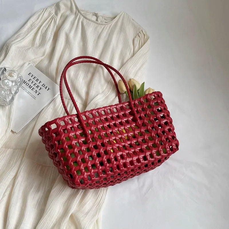 LEFTSIDE Small Solid Color Weave Tote Bags Shoulder Bag Handbags