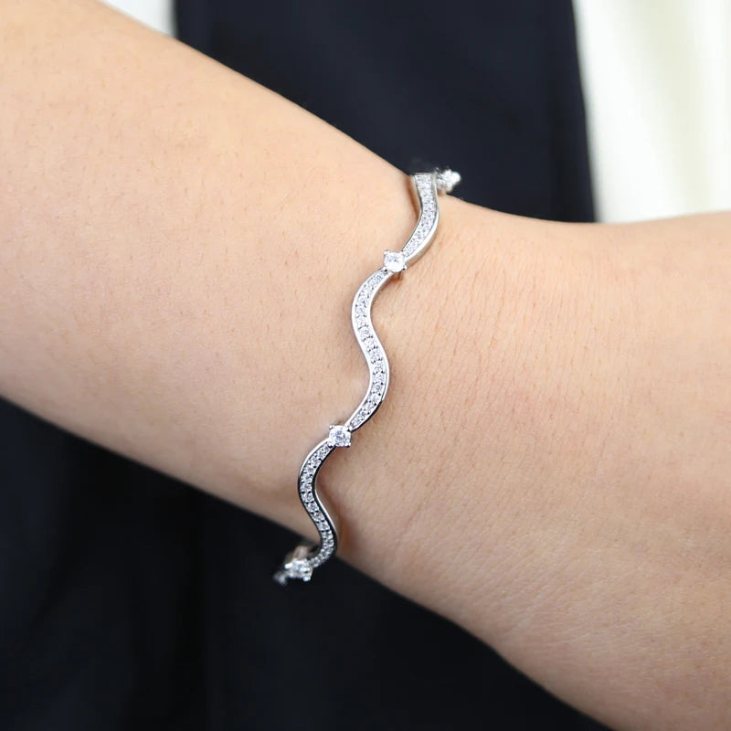 Personality Wave Shape Bangles 58mm Cubic Zirconia Brass Gold/Platinum Plated Bracelet