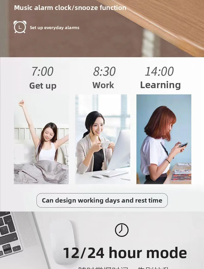 Alarm Clock Digital LED Electronic Backlight Snooze Calendar Home Office Desktop Screen Display Watch