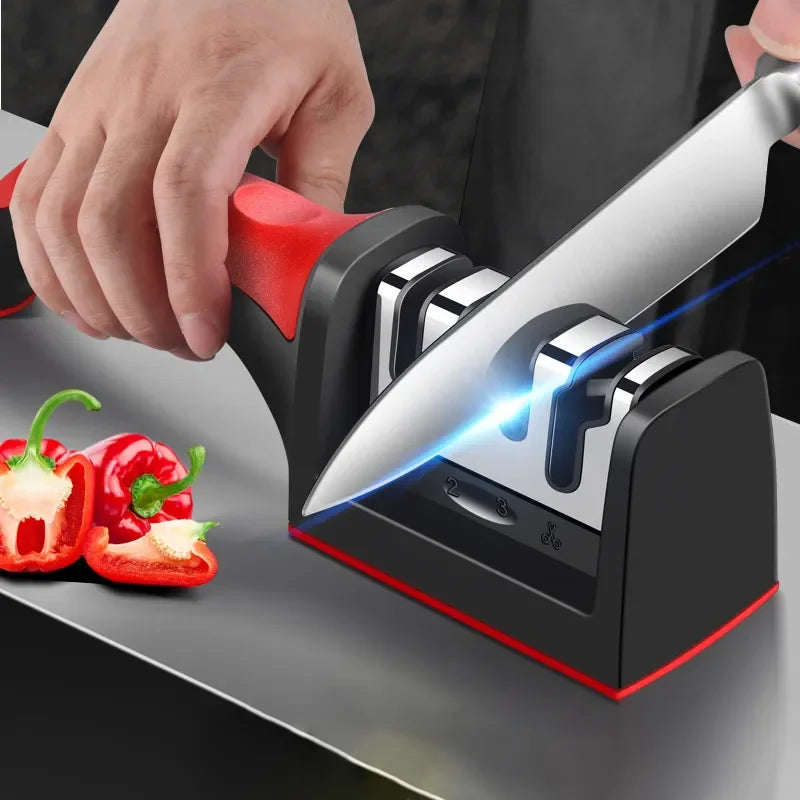 Knife Sharpener Handheld Multi-function 3 Stages Quick Sharpening Tool With Non-slip Base Kitchen Accessories