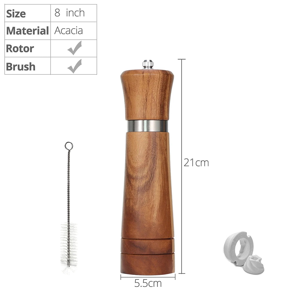 Wood Salt and Pepper Mills Set (with spare ceramic and brush)  Kitchen