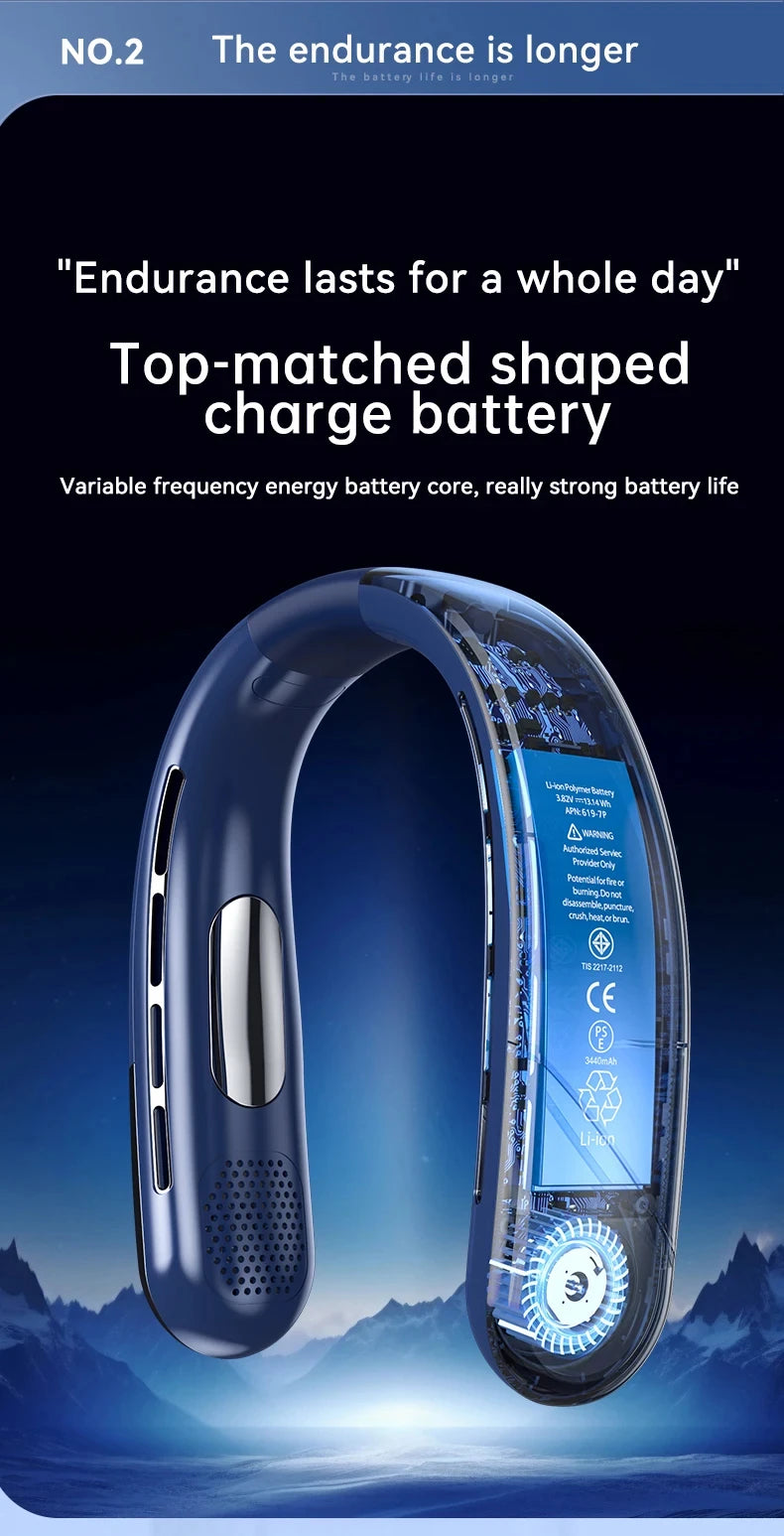 Xiaomi Portable Neck Fan 10000mAh Mini Bladeless Silent USB Rechargeable LED Digital Display 5th Gear Air Cooler