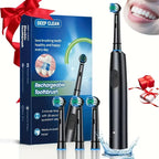Round Rotating Electric Toothbrush Adults 5 Cleaning Modes USB Rechargeable 4/8 Replacement Heads