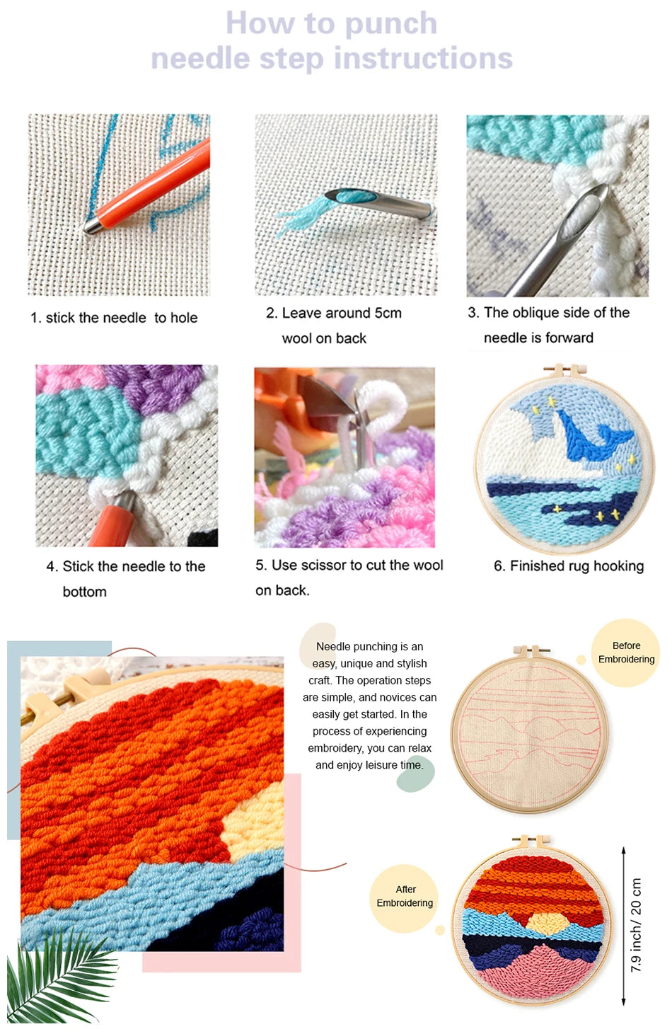 Punch Needle Kits for Beginners Adults Embroidery Starter Craft Tools Ocean Life Theme DIY Wall Art Gift for Women