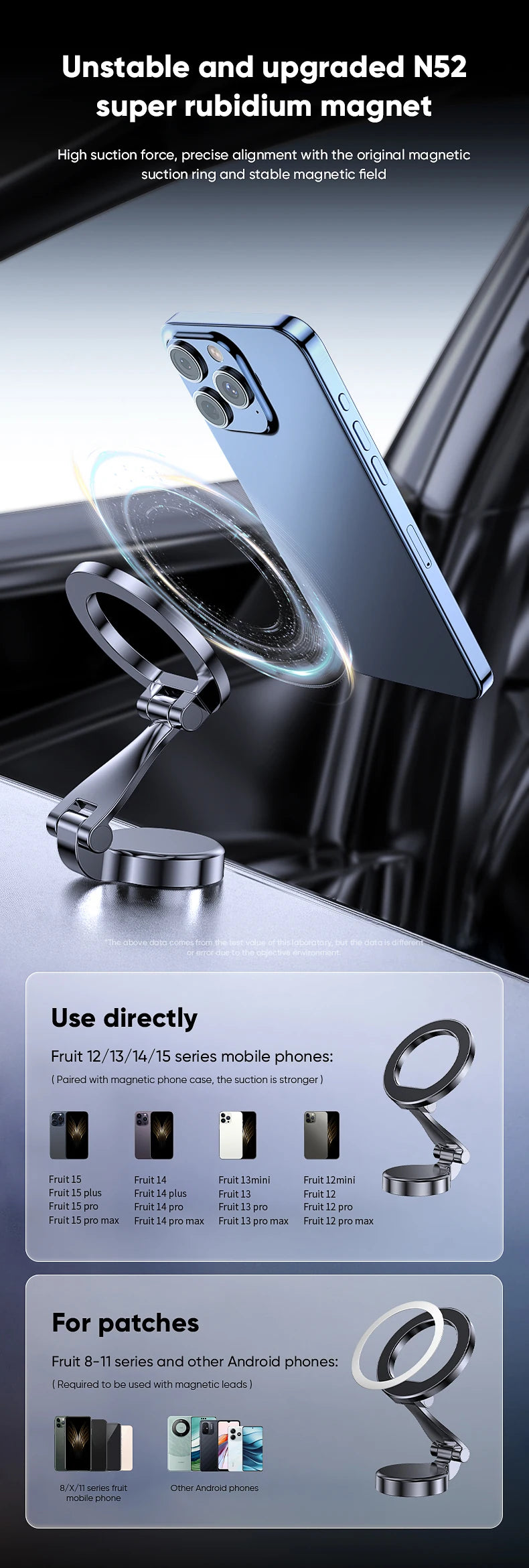 1080 Magsafe Car Cell Phone Holder For iPhone 17 16 Pro Max Plus