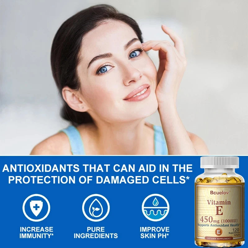 Bcuelov Vitamin E 450MG  Supports Immune System & Skin Nutrition Natural Antioxidant Gluten & Dairy Free