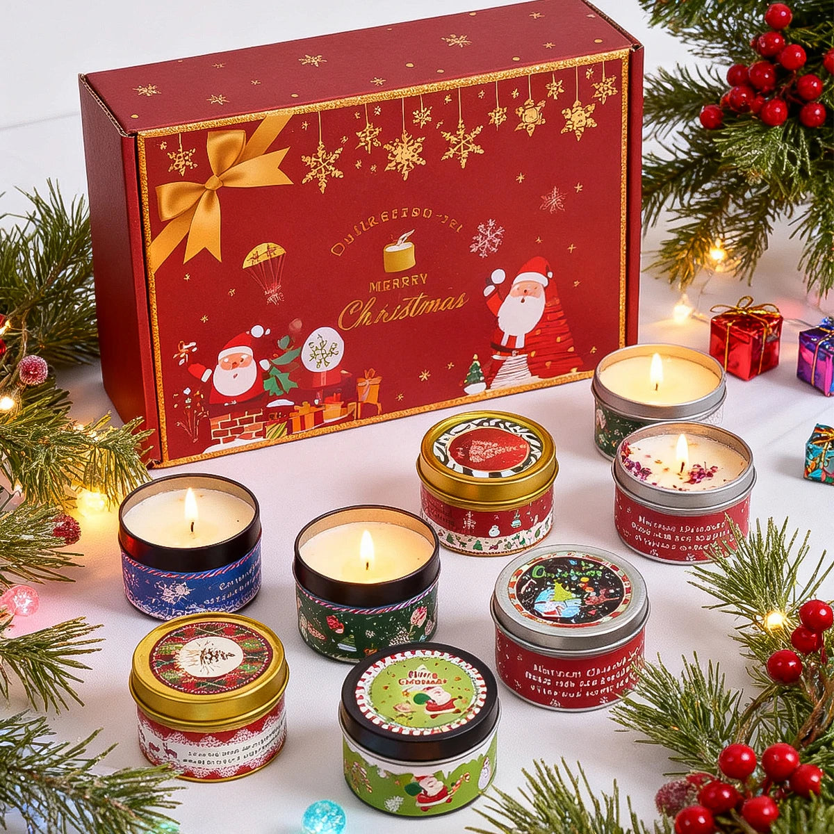Christmas Scented Candle Set Gift Smokeless Aromatherapy Stonedried Flower Soy Wax
