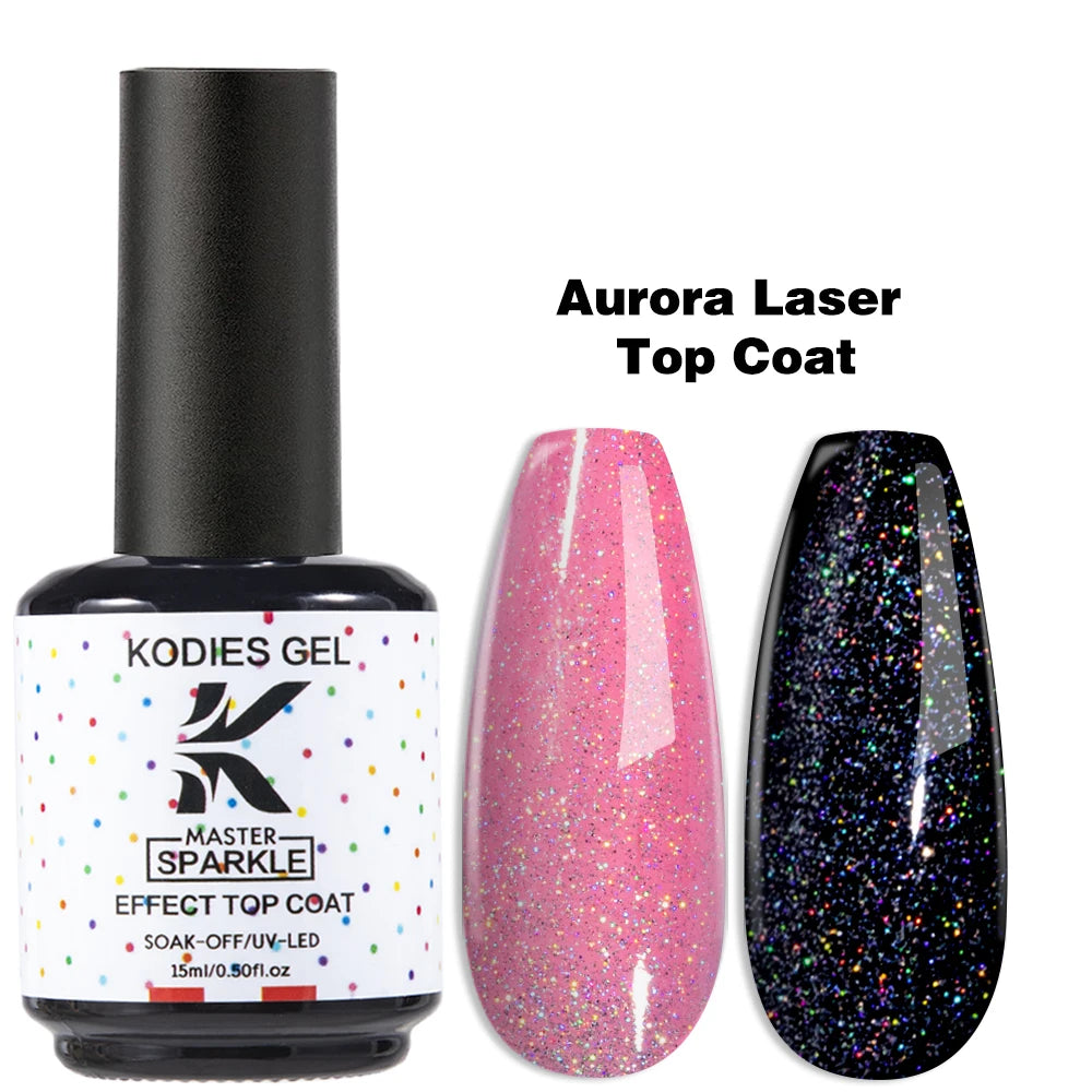 1 Pcs Super Laser Top Coat Gel Nail Polish 2 IN 1 Mermaid Sparkle Gel Finish Semi Permanent UV Glitter Topcoat Sealer