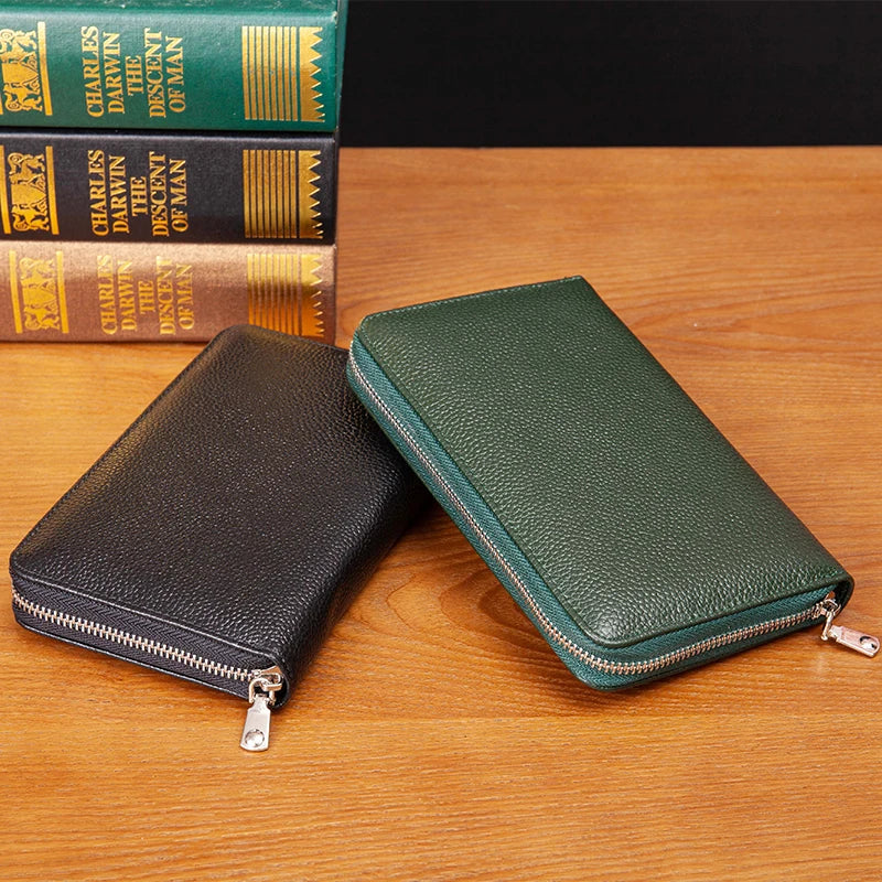 RFID Anti-Theft Cowhide Leather Wallet Brush Head Layer Large Capacity