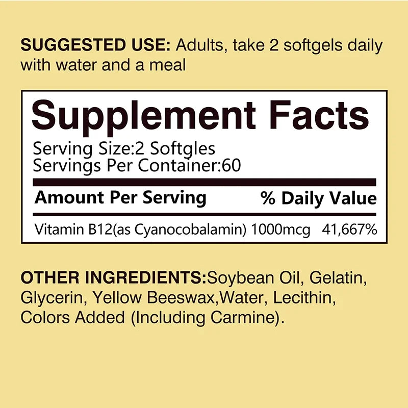 Vitamin B12 for Mood, Brain, Nervous System, Energy, Metabolism, Fatigue, Heart Health