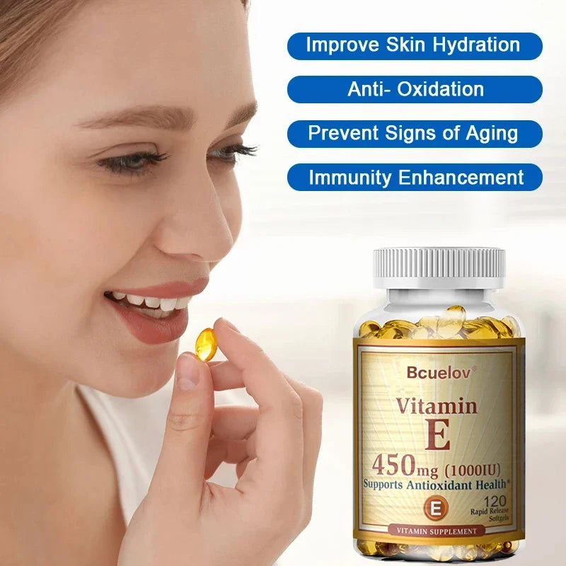 Bcuelov Vitamin E 450MG  Supports Immune System & Skin Nutrition Natural Antioxidant Gluten & Dairy Free