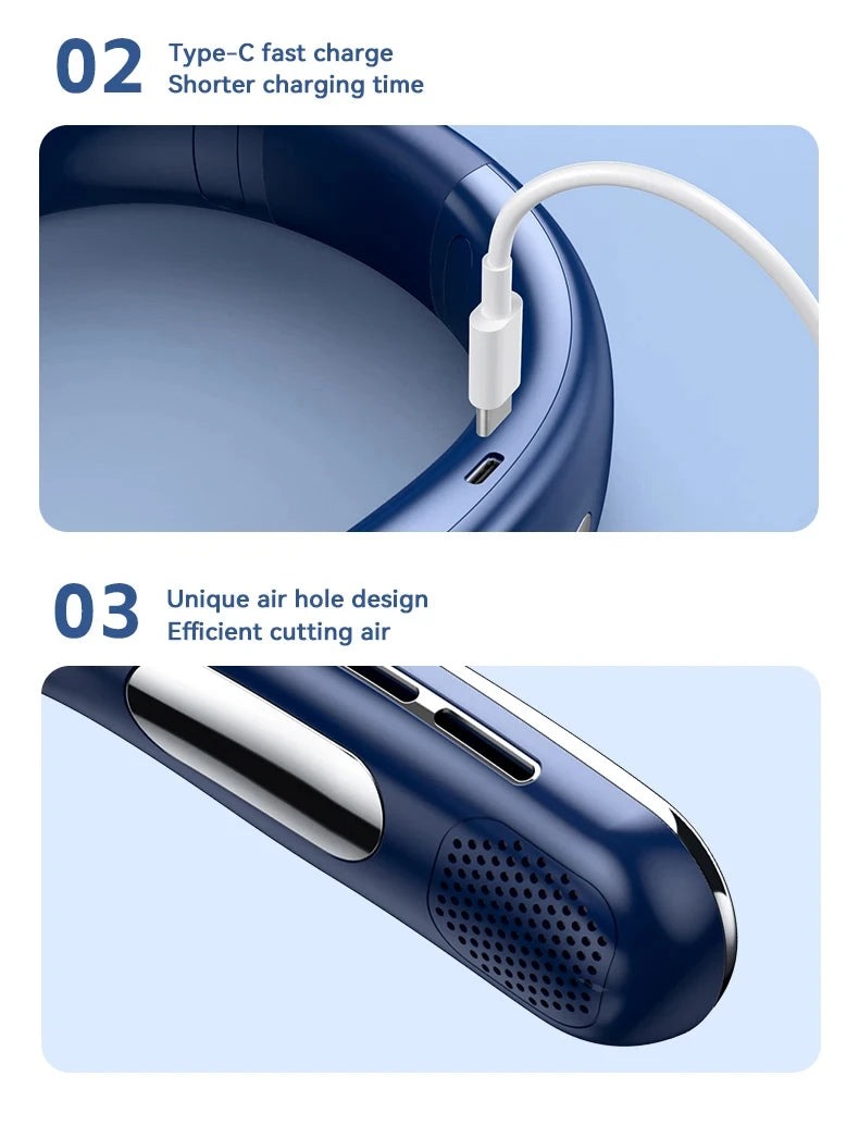 Xiaomi Portable Neck Fan 10000mAh Mini Bladeless Silent USB Rechargeable LED Digital Display 5th Gear Air Cooler