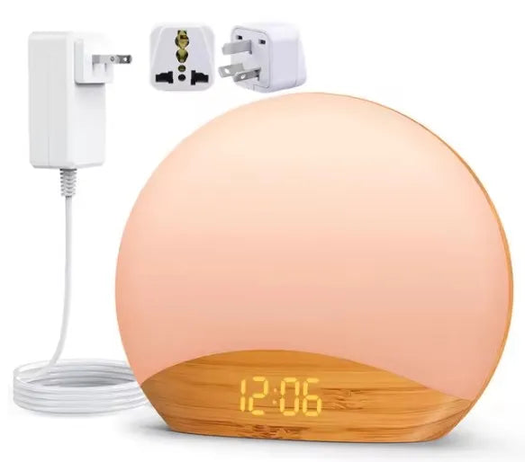 Wood Grain Sunrise Alarm Clock Sound Machine Nightlight Digital Dimmable for Bedroom 26 Sleep Sounds Baby Adults Kids