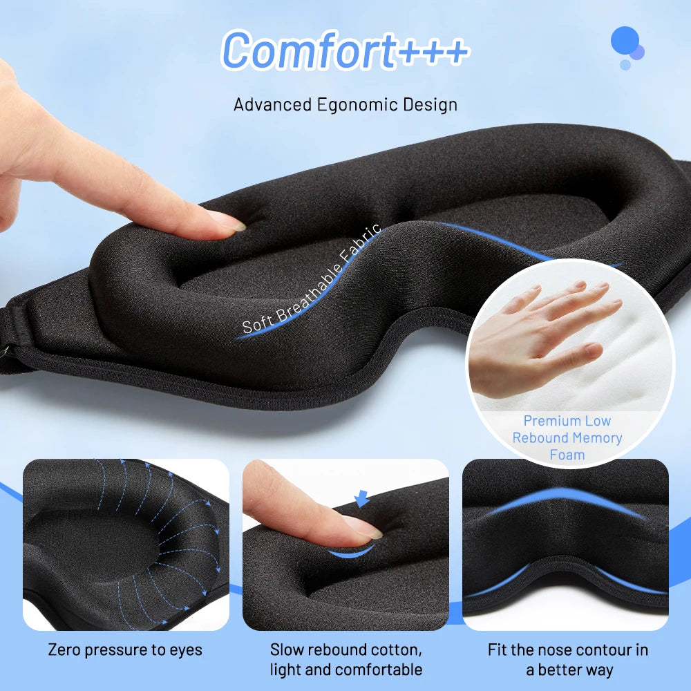 3D Sleep Mask Blindfold Soft Memory Foam 99% Blockout