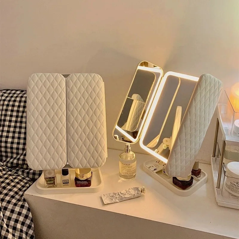 Trifold Makeup Mirror LED Lights Trifold