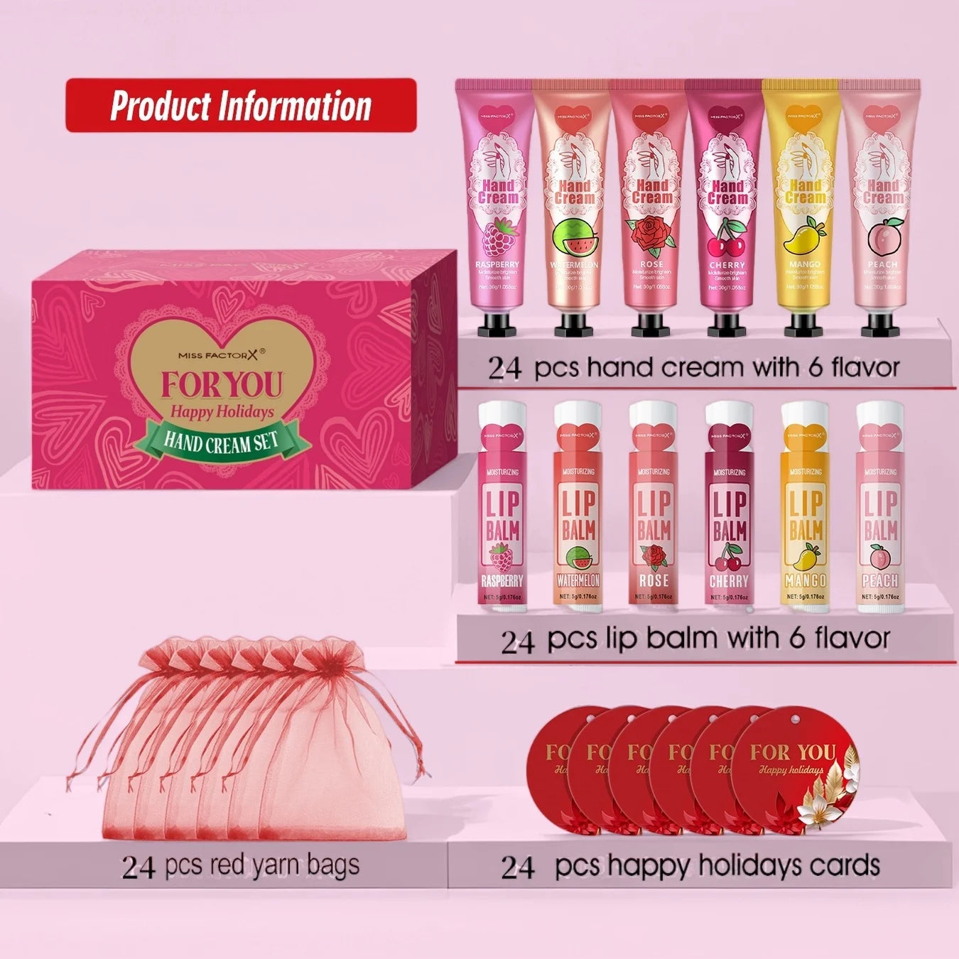 96pcs gift set hand cream and lip balm with thank you card and bag suitable for wedding ladies party