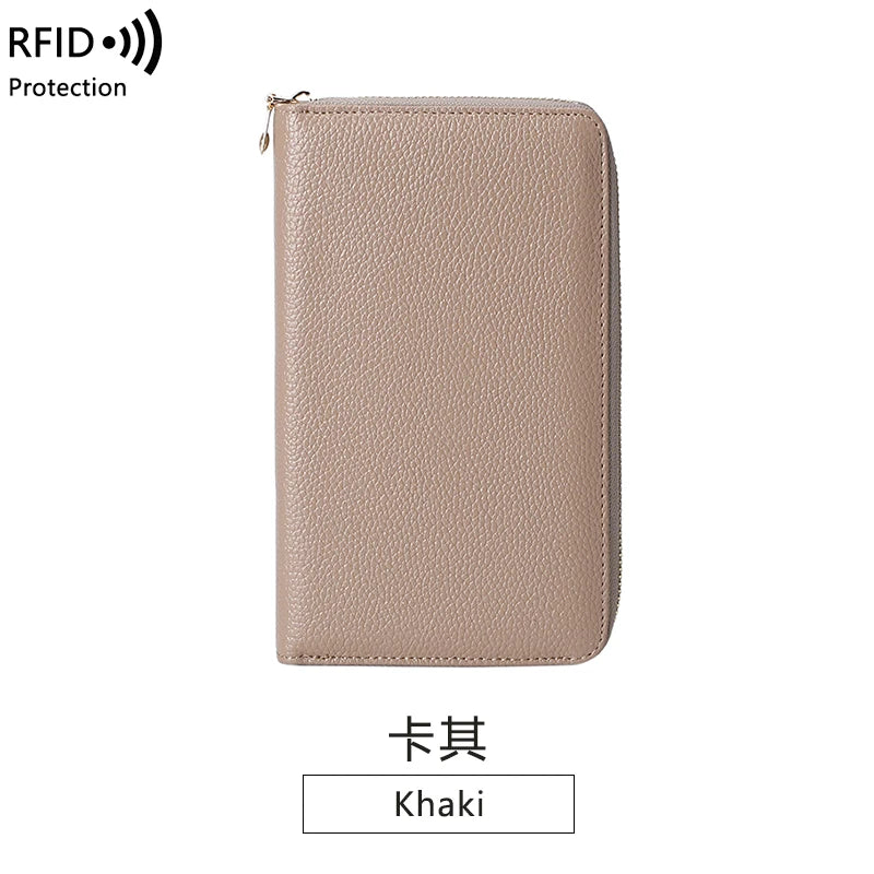 RFID Anti-Theft Cowhide Leather Wallet Brush Head Layer Large Capacity