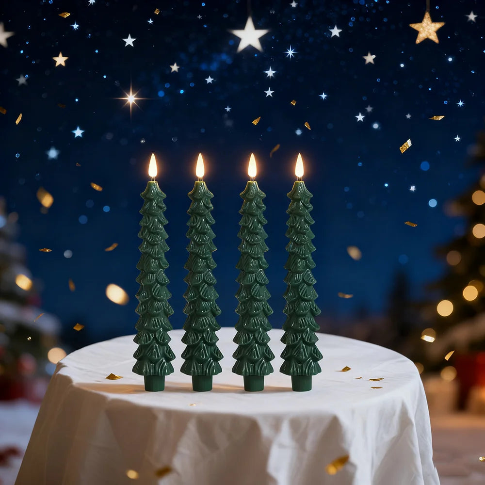 2pc/4pcs Christmas Tree LED Flameless Candles 3D Flame Green Candlesticks Christmas