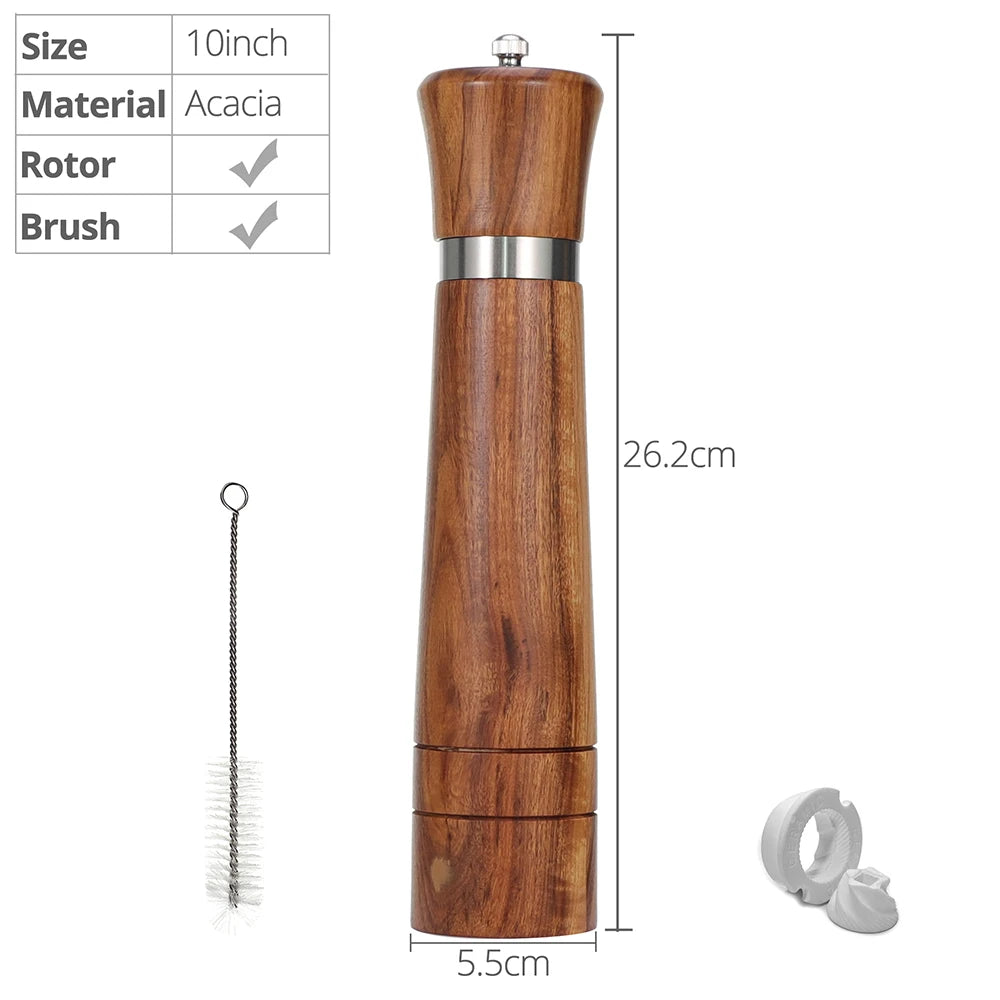 Wood Salt and Pepper Mills Set (with spare ceramic and brush)  Kitchen