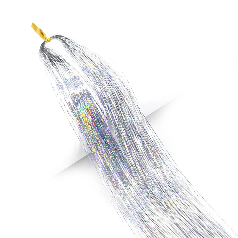 93cm Sparkle Hair Tinsel Rainbow Colored Strands  Hair Extensions Glitter
