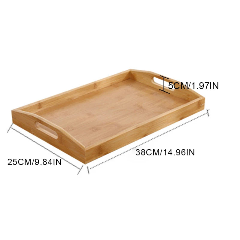 Wide Bamboo Organizer Tray with Handles for Cutlery Serving Spoons Cooking Utensils Teapot Teacup