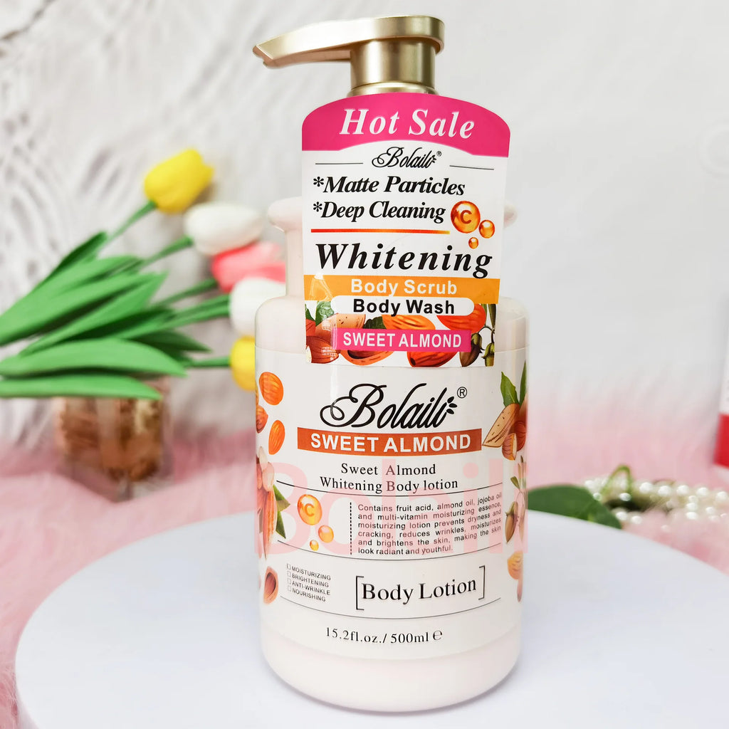 500ml Almond Whitening Body Lotion & Scrub Body Wash Exfoliating Moisturizing Whitening Skin Lightening Increase Skin Radiance
